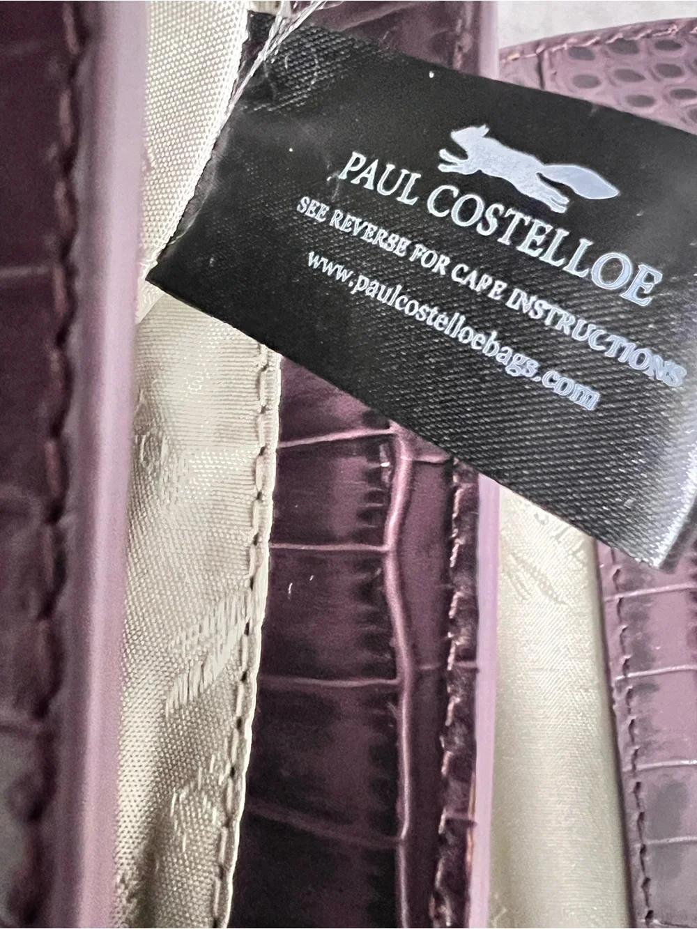 Croc-Embossed Crossbody Saddle Bag in Plum